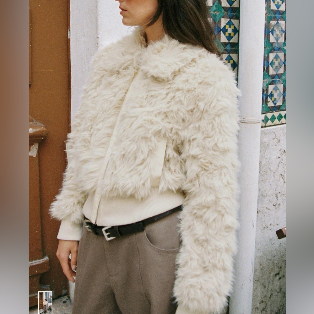 Zara Women's Cream Faux Fur and leather Jacket! NWT